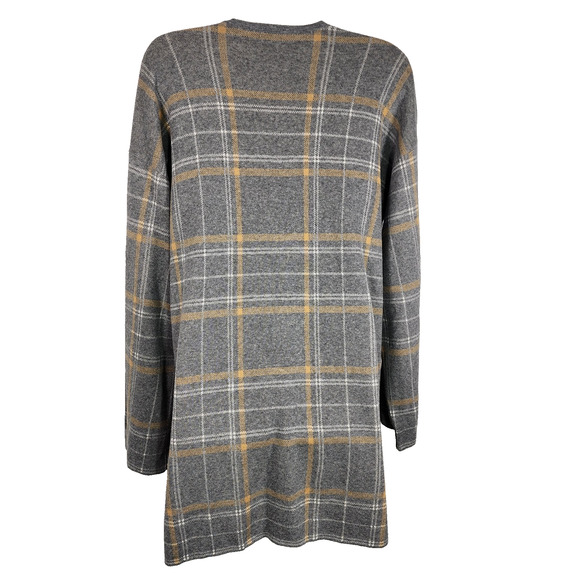 LOFT Outlet Cardigan Sweater Gray Tan Plaid Open Front Academia Preppy Size LP - Picture 2 of 11